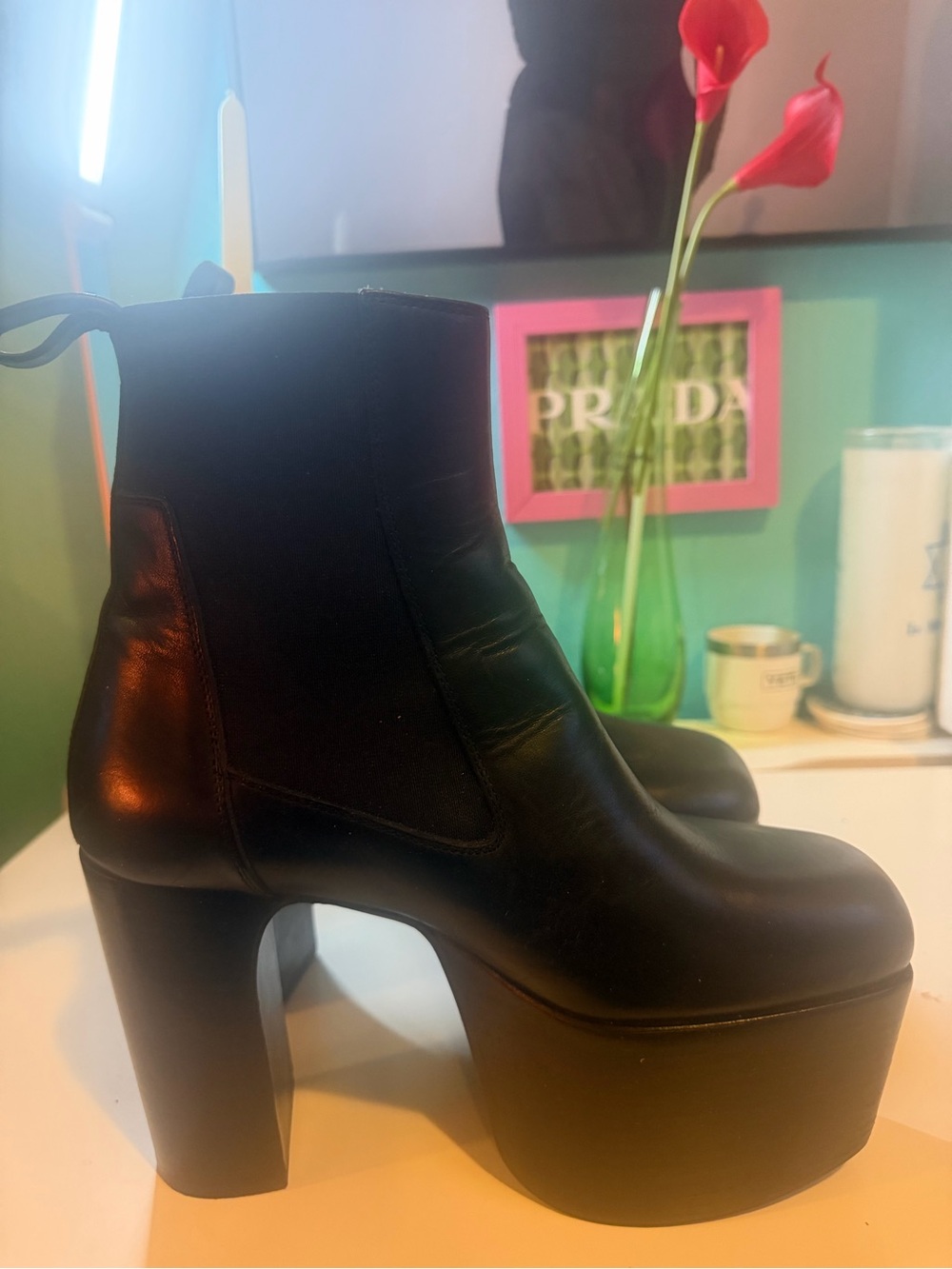 Rick Owens Black Leather Platform Ankle Boots